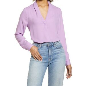 HALOGEN PURPLE BUTTON DOWN BLOUSE SZ.L EUC